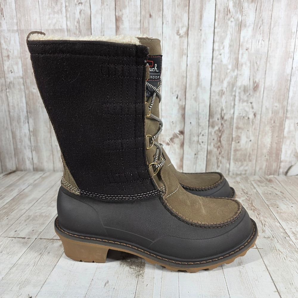 Woolrich Waterproof Winter Boots Womens 10 Brown Leather Faux Shearling WW5300